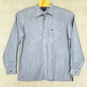 Donald J Trump Signature‎ Collection Shirt L Blue Linen Button Up Long Sleeve